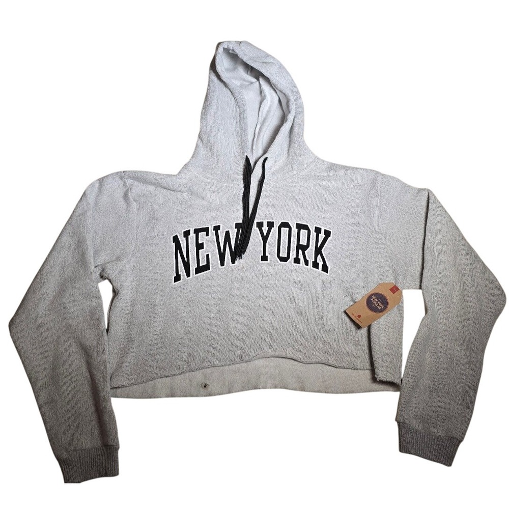 New York Popular Grey Cropped Hoodie XL Graphic Streetwear Pullover NWT
